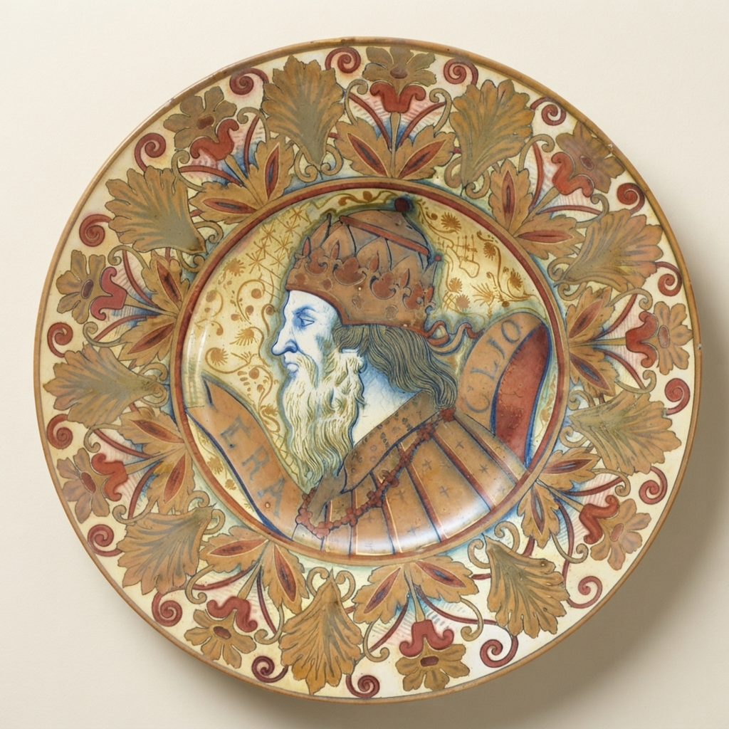 Piatto a lustro con ritratto di Eraclio autore Alfredo Santarelli Ø 38 cm