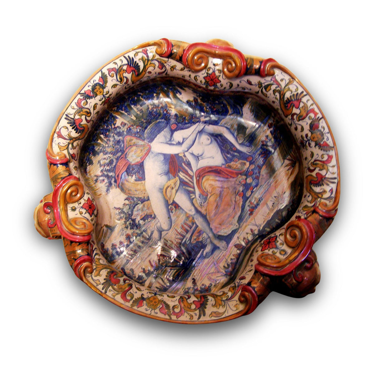 Grande coppa "Pesaro" con Amore e Psiche Vaso in maiolica a lustro autore Alfredo Santarelli 47x20 cm (Copia)
