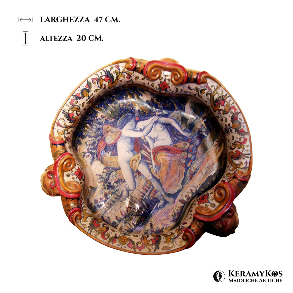 Grande coppa "Pesaro" con Amore e Psiche Vaso in maiolica a lustro autore Alfredo Santarelli 47x20 cm (Copia)