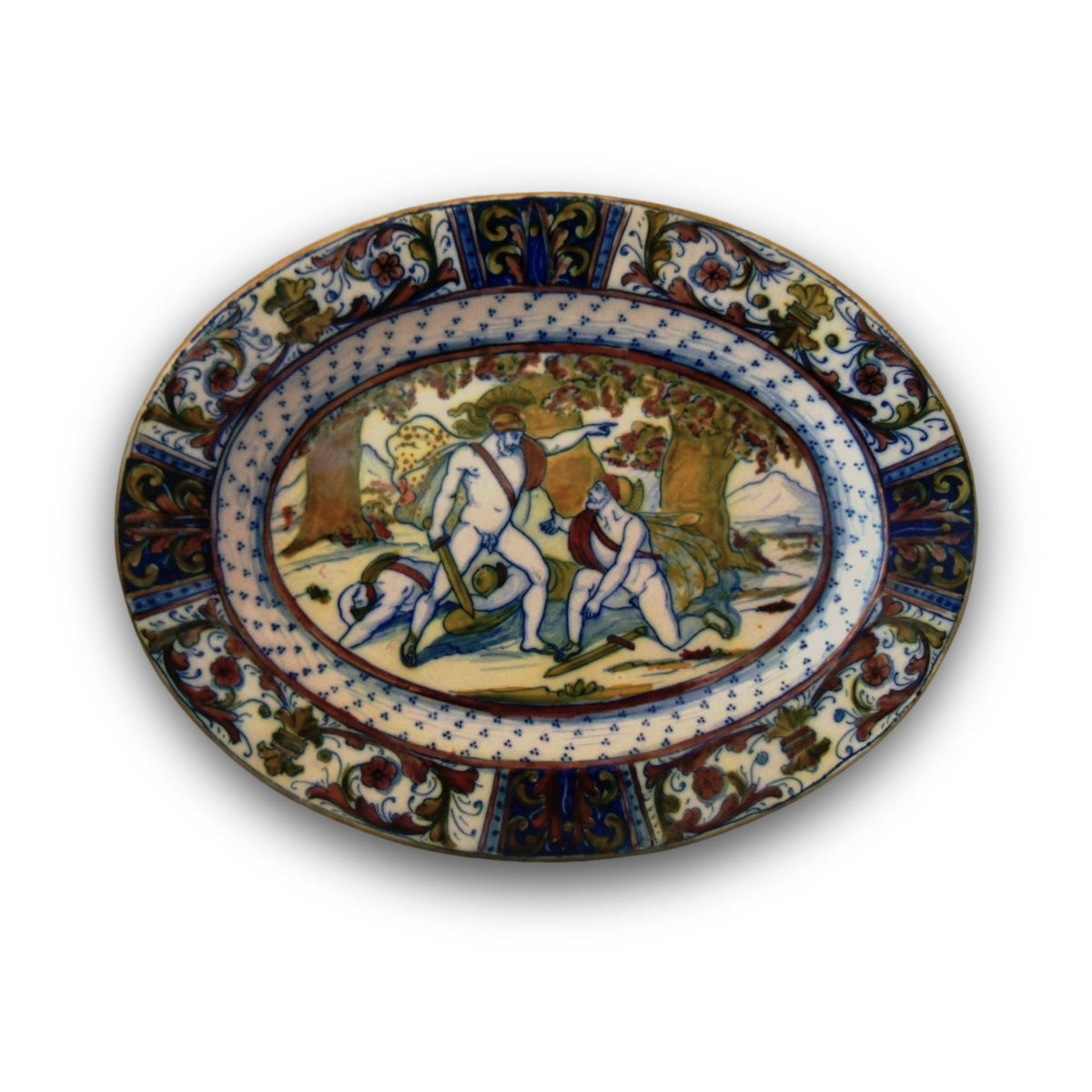 Piatto Ovale a lustro con scena greca autore Alfredo Santarelli 29x17 cm