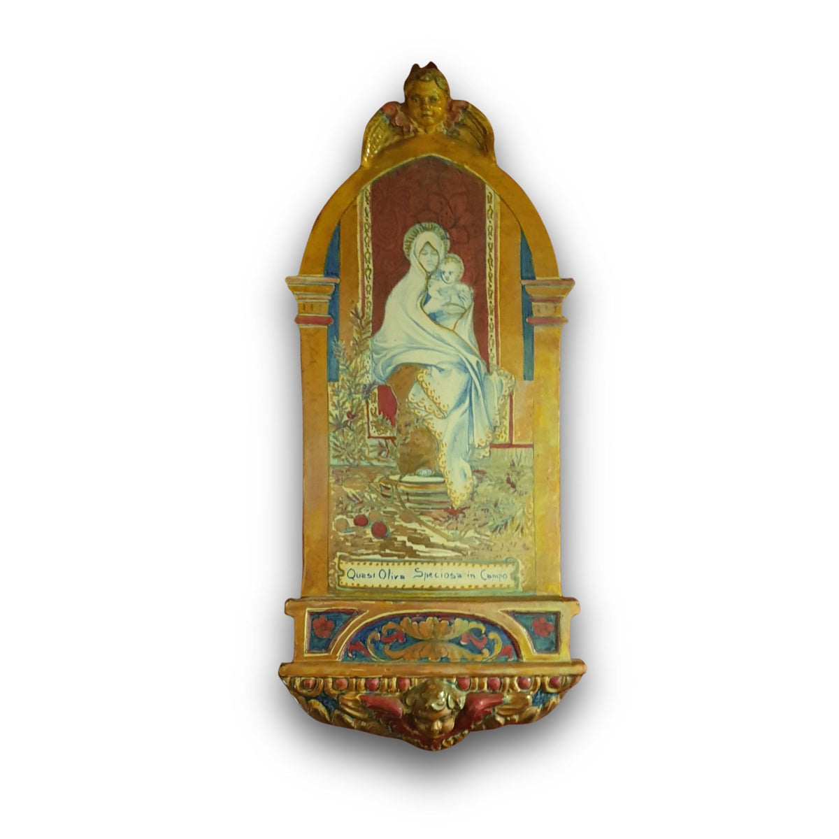 Piastrella a lustro con la raffigurazione della Madonna dell'ulivo autore Alfredo Santarelli 38x17,5 cm