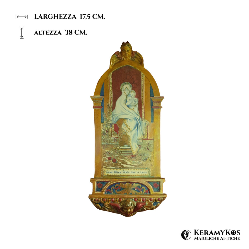 Piastrella a lustro con la raffigurazione della Madonna dell'ulivo autore Alfredo Santarelli 38x17,5 cm