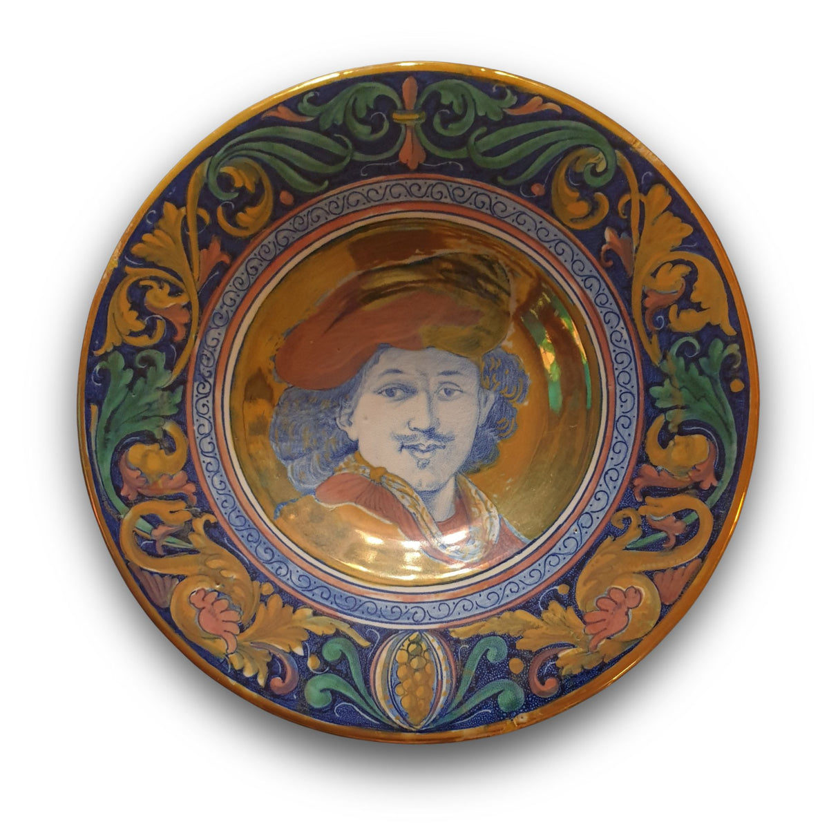 Piatto a lustro con ritratto di Rembrandt autore Alfredo Santarelli Ø 31 cm