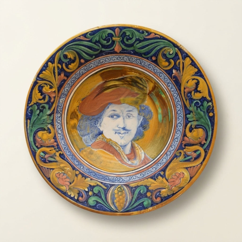 Piatto a lustro con ritratto di Rembrandt autore Alfredo Santarelli Ø 31 cm