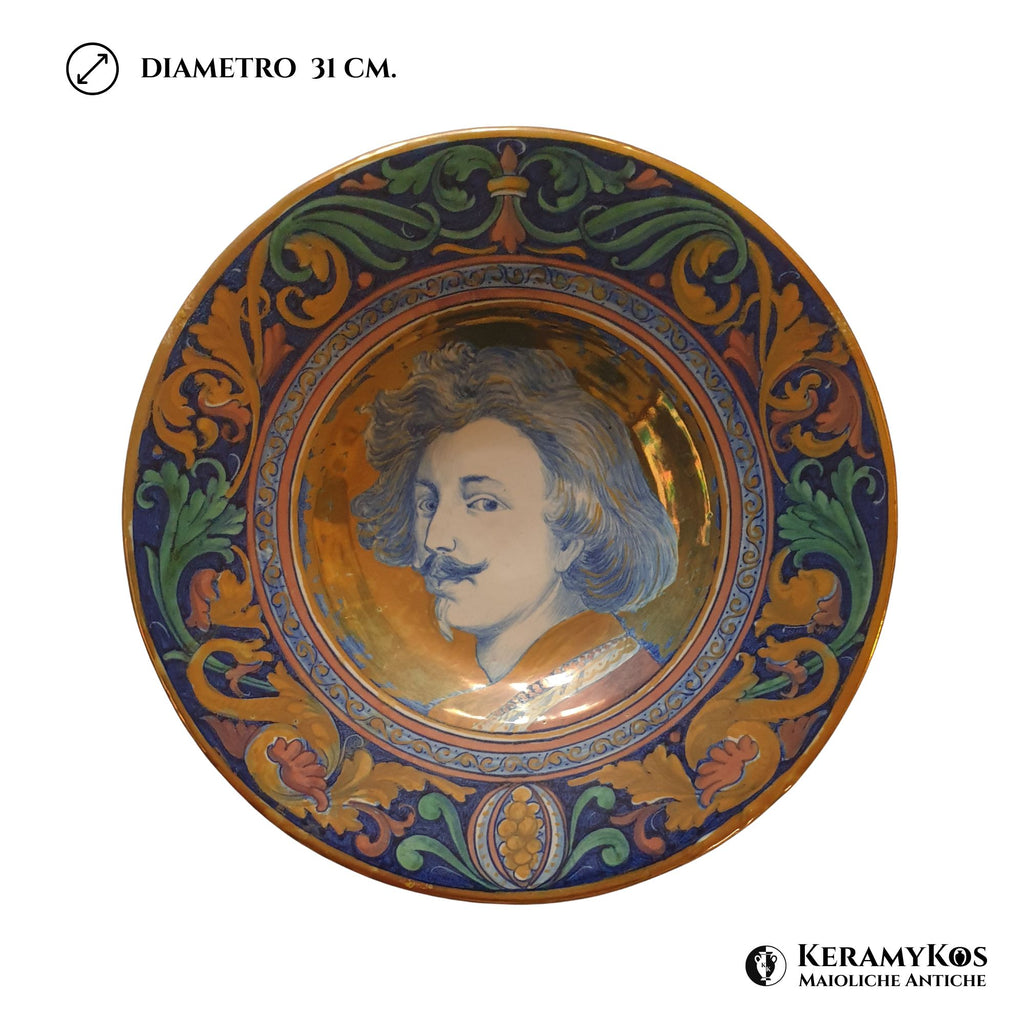 Piatto a lustro con ritratto di Van Dick autore Alfredo Santarelli Ø 31 cm 