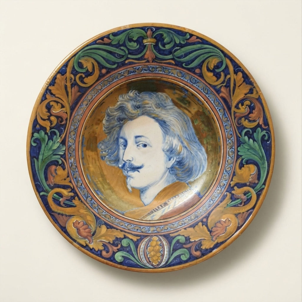 Piatto a lustro con ritratto di Van Dick autore Alfredo Santarelli Ø 31 cm 