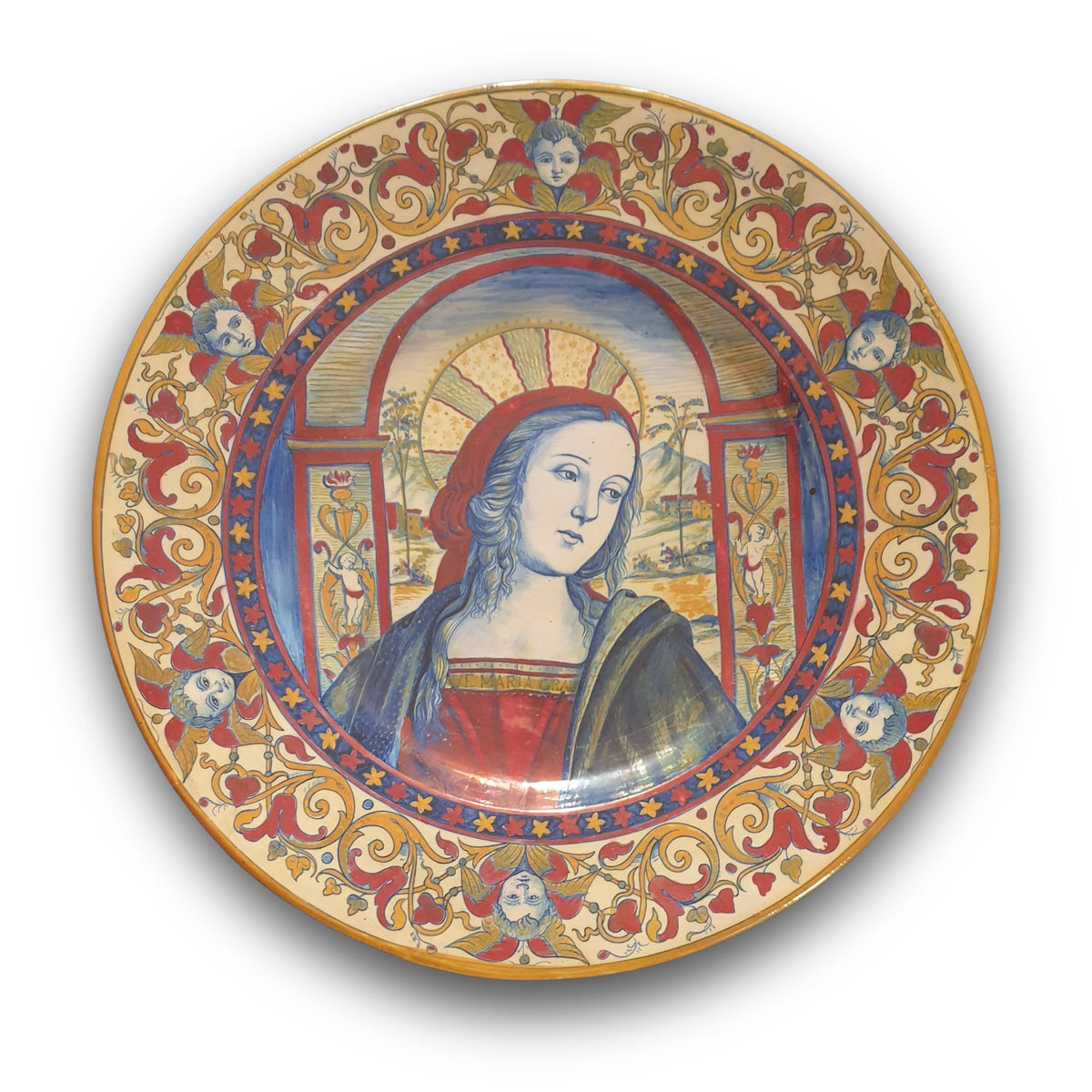 Piatto a lustro con Madonna autore Alfredo Santarelli Ø 40 cm