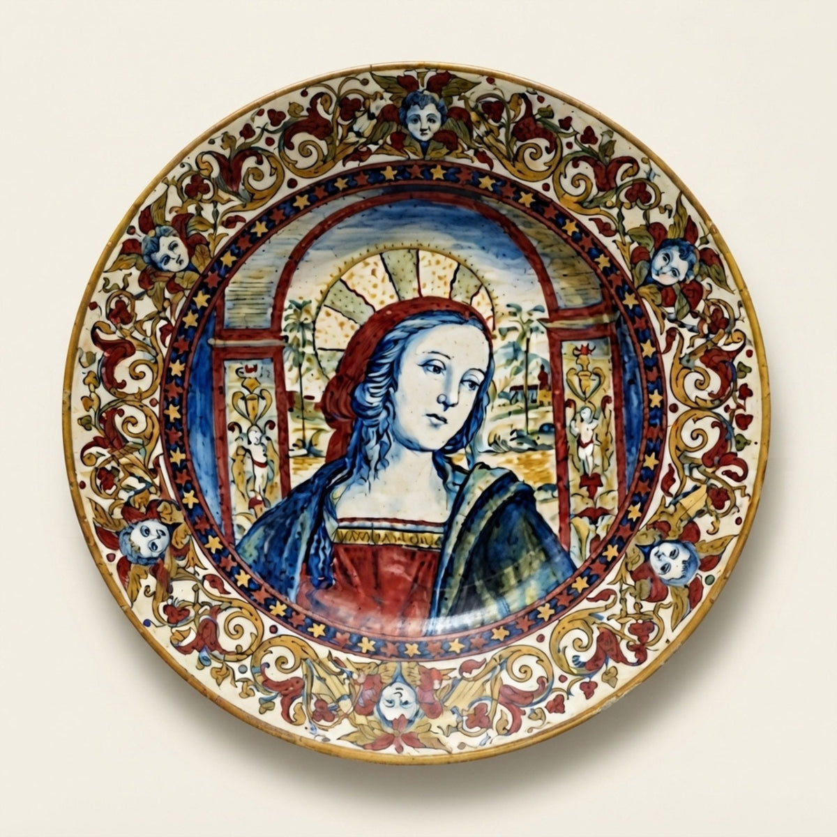 Piatto a lustro con Madonna autore Alfredo Santarelli Ø 40 cm