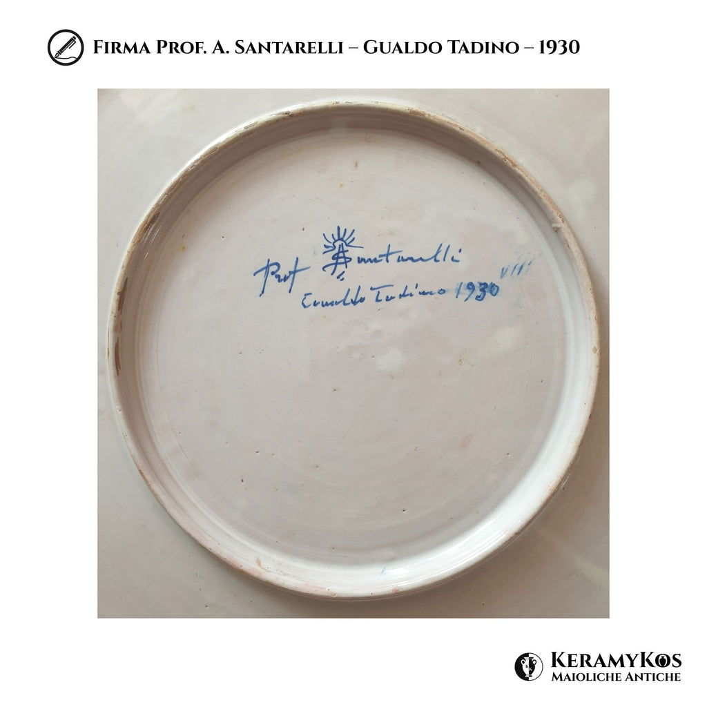 Grande tagliere da parata a lustro con stemma autore Alfredo Santarelli Ø 47 cm 