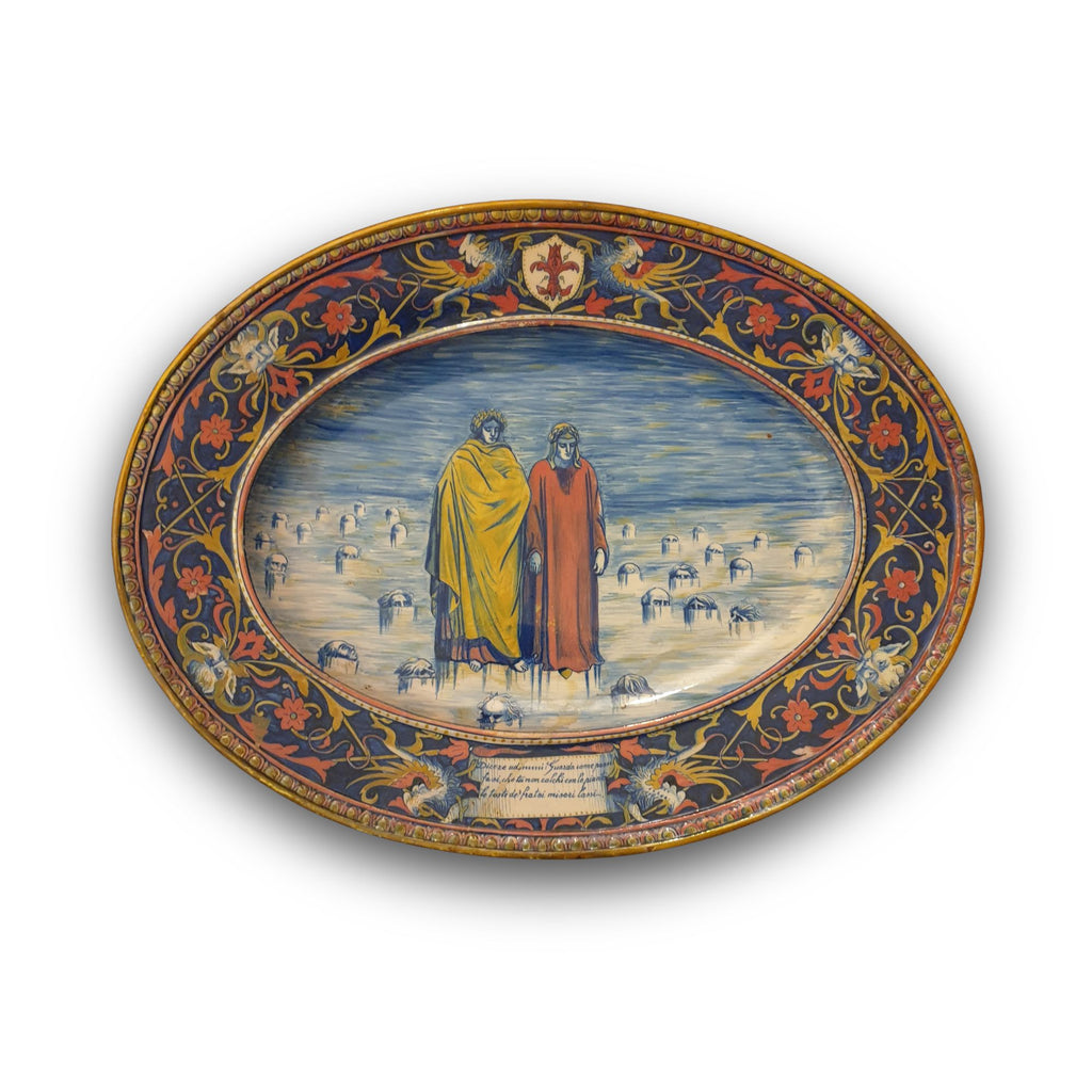 Piatto Ovale a lustro con Dante e Virgilio autore Alfredo Santarelli 59x40 cm 