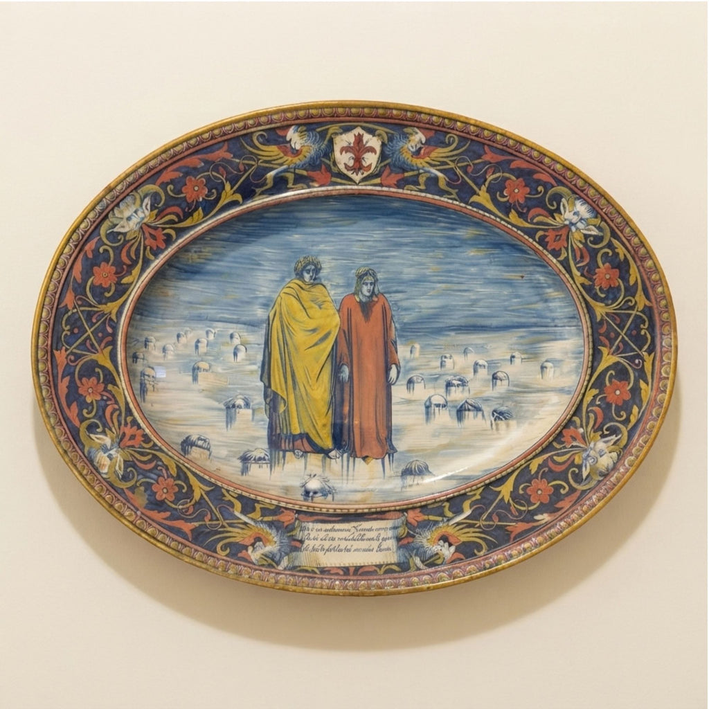 Piatto Ovale a lustro con Dante e Virgilio autore Alfredo Santarelli 59x40 cm 