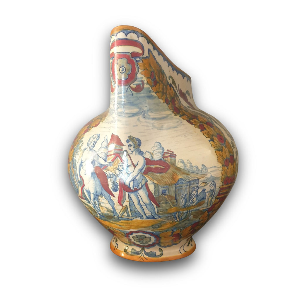 Grande versatoio a lustro con soggetto mitologico Apollo autore Alfredo Santarelli 57x35 cm 
