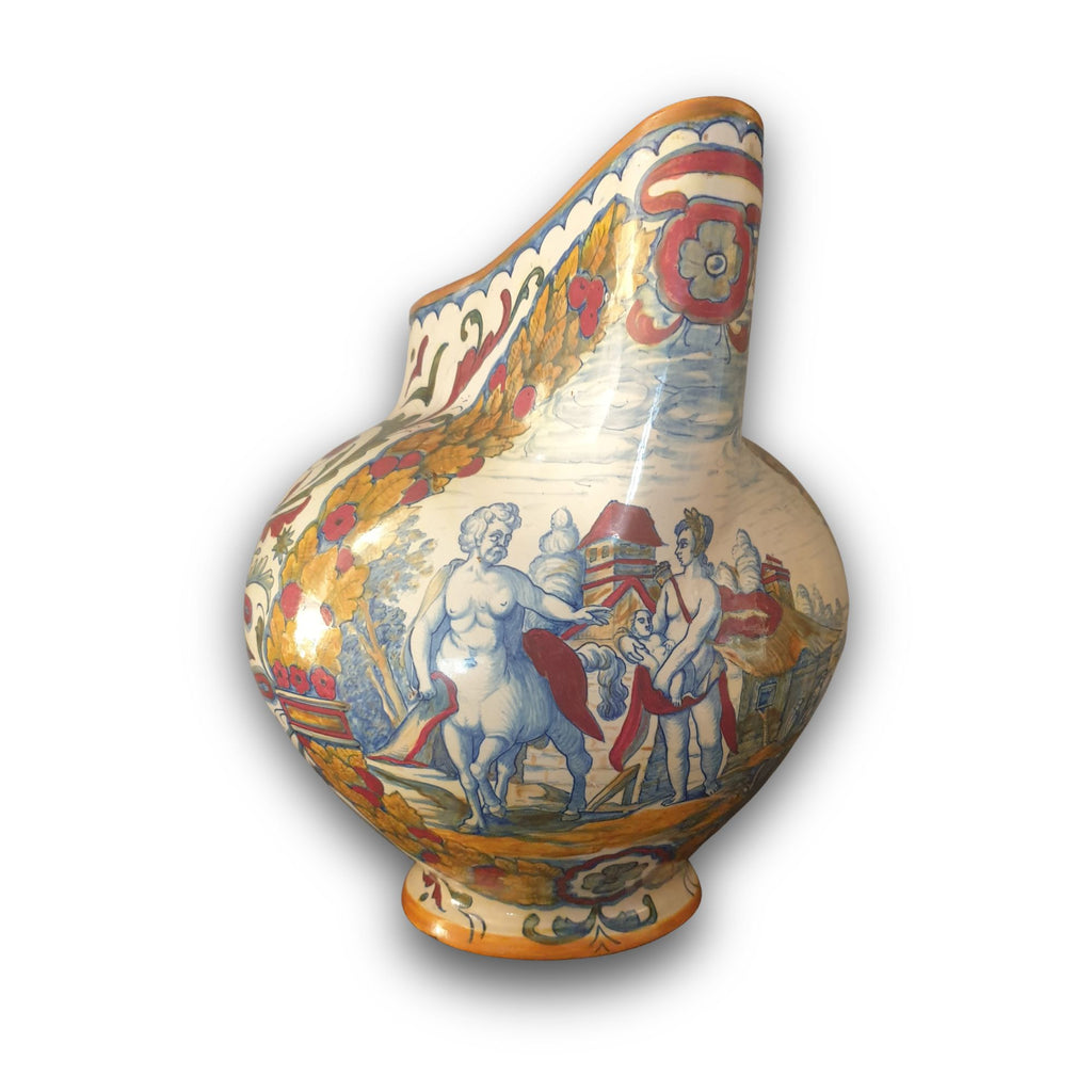 Grande versatoio a lustro con soggetto mitologico Apollo autore Alfredo Santarelli 57x35 cm 