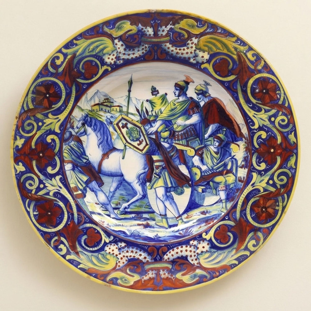 Piatto a lustro con scena storica ispirate a Pinelli autore Alfredo Santarelli Ø 50,5 cm 