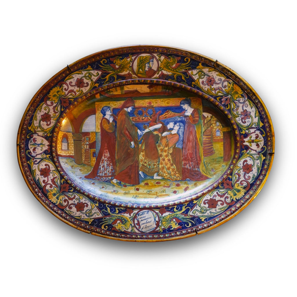 Ovale a lustro con Il sogno di Dante al tempo della morte di Beatrice autore Alfredo Santarelli 59x40 cm