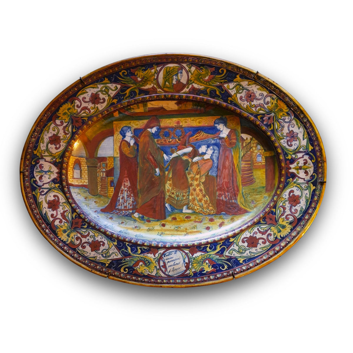 Ovale a lustro con Il sogno di Dante al tempo della morte di Beatrice autore Alfredo Santarelli 59x40 cm