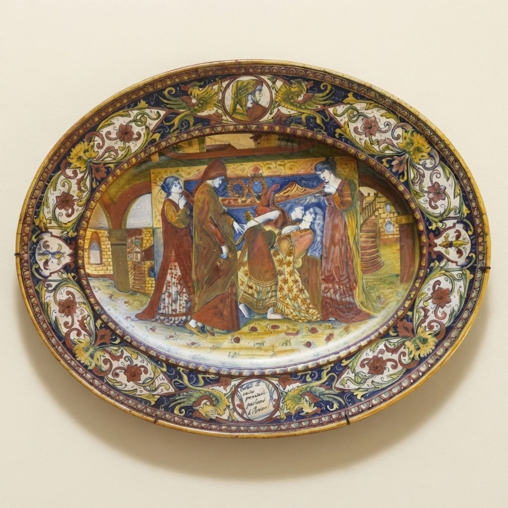 Ovale a lustro con Il sogno di Dante al tempo della morte di Beatrice autore Alfredo Santarelli 59x40 cm