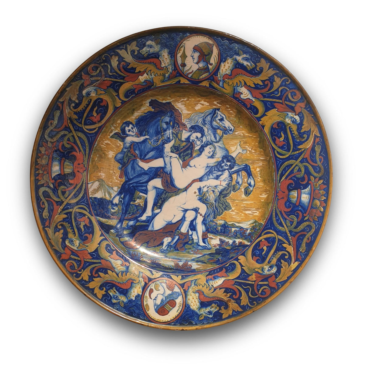 Piatto a lustro con soggetto mitologico autore Alfredo Santarelli Ø 52 cm 