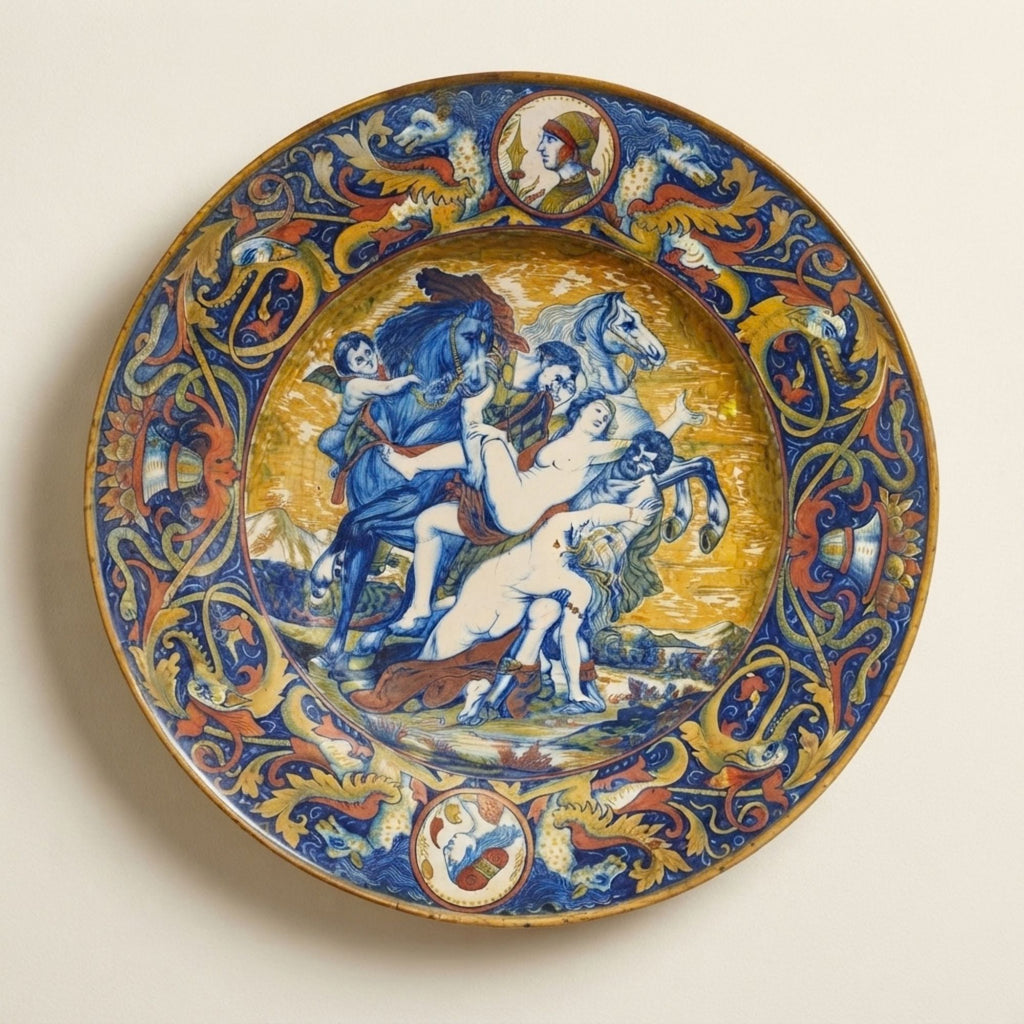 Piatto a lustro con soggetto mitologico autore Alfredo Santarelli Ø 52 cm 