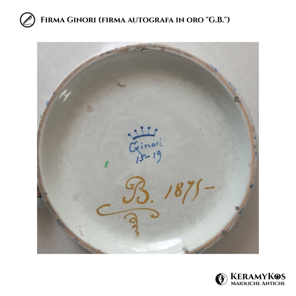 Piatto in maiolica policroma a lustro metallico realizzato dalla Manifattura Ginori di Doccia Ø 28 cm