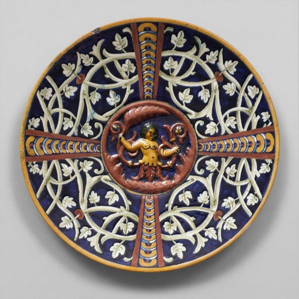 Piatto in maiolica policroma a lustro metallico realizzato dalla Manifattura Ginori di Doccia Ø 28 cm