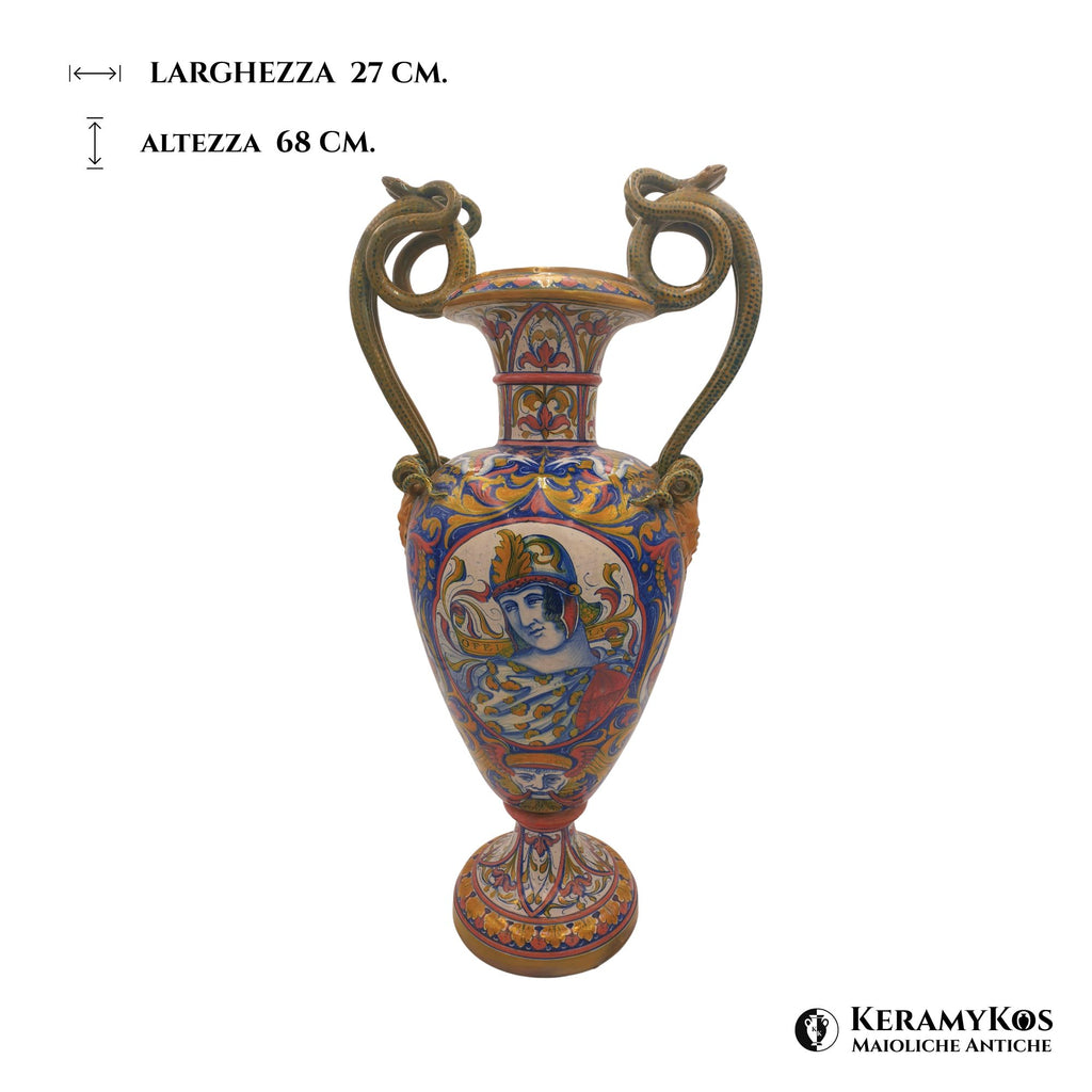 Anfora monumentale a lustro della Società Ceramica Mastro Giorgio 68x27 cm 
