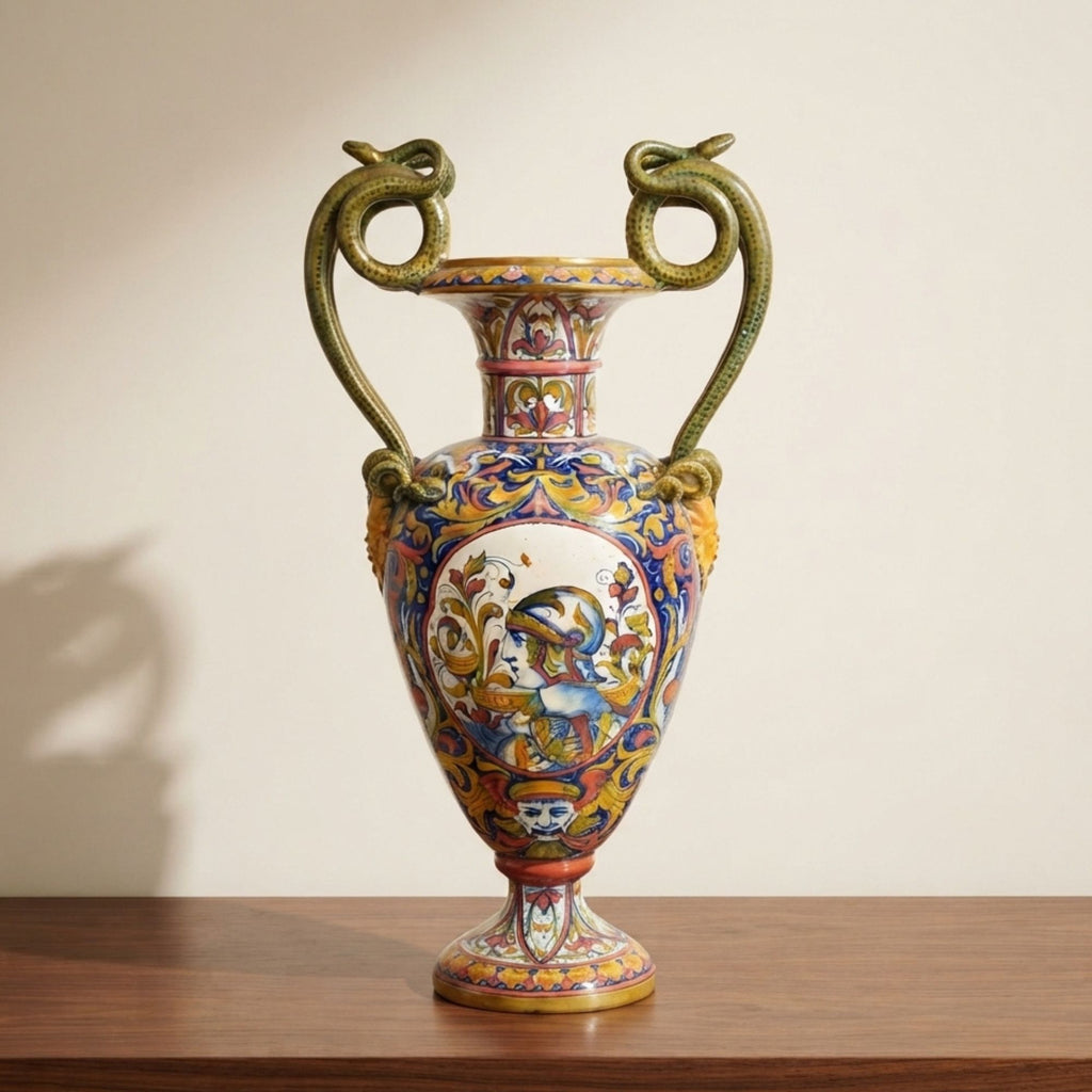 Anfora monumentale a lustro della Società Ceramica Mastro Giorgio 68x27 cm 