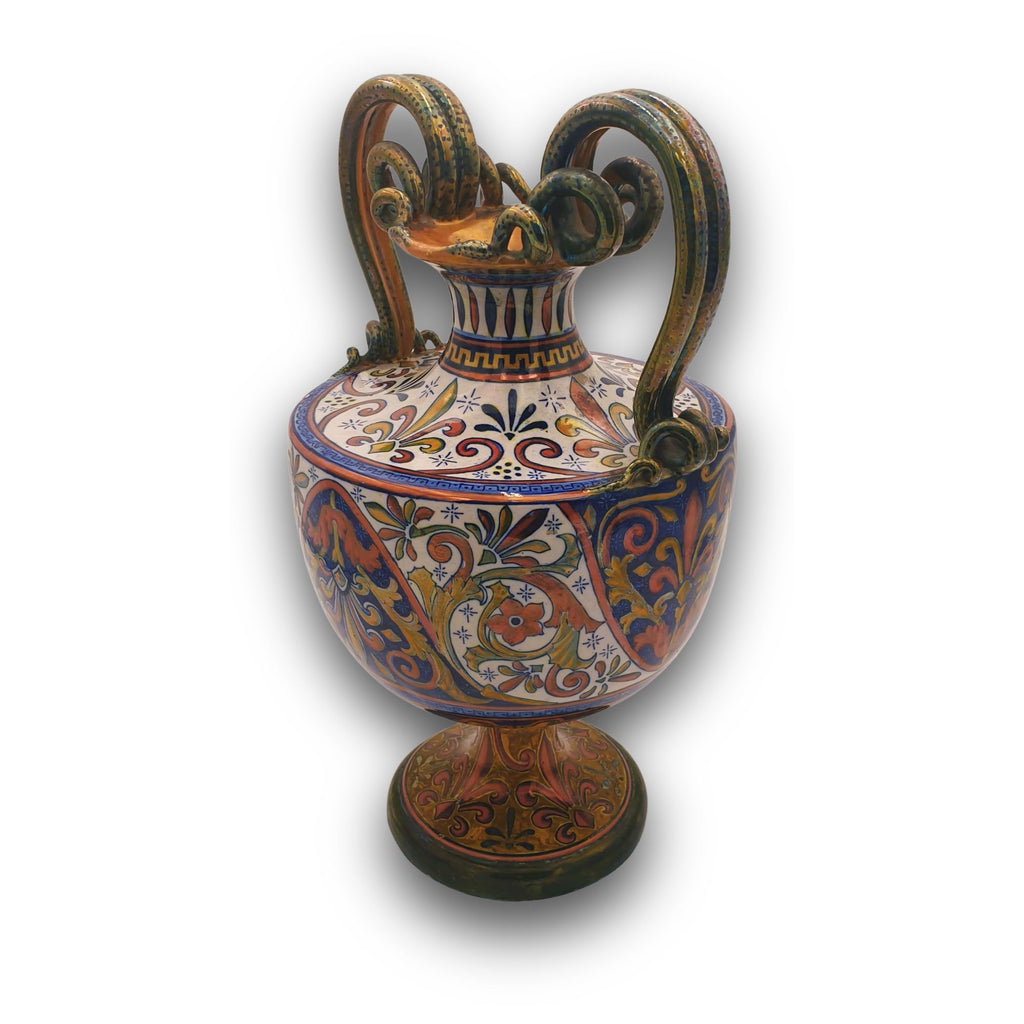 Anfora in maiolica a lustro  della Società Ceramica Mastro Giorgio 45x25 cm 