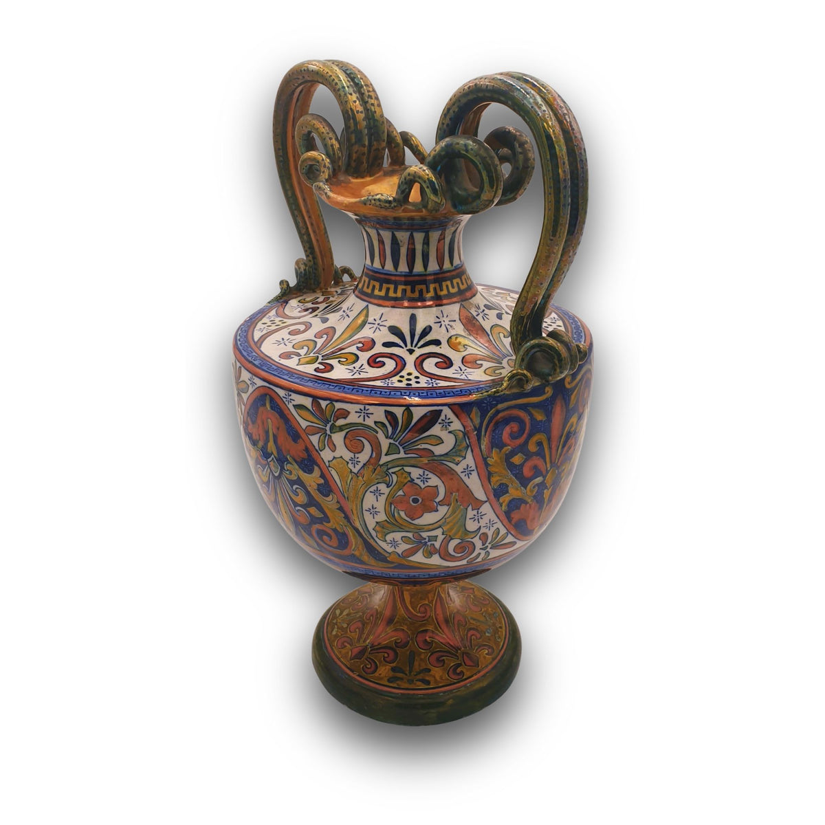 Anfora in maiolica a lustro  della Società Ceramica Mastro Giorgio 45x25 cm 