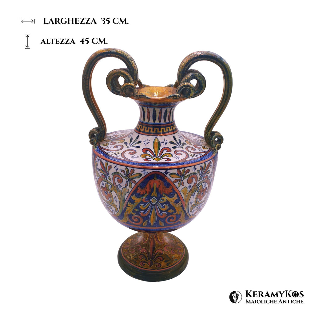 Anfora in maiolica a lustro  della Società Ceramica Mastro Giorgio 45x25 cm 