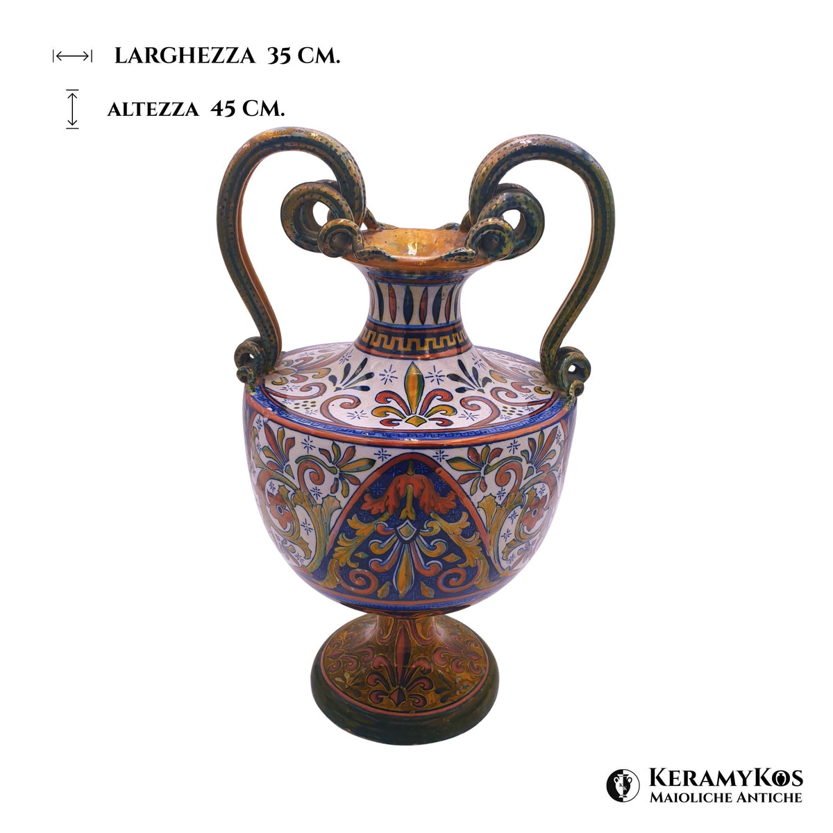 Anfora in maiolica a lustro  della Società Ceramica Mastro Giorgio 45x25 cm 