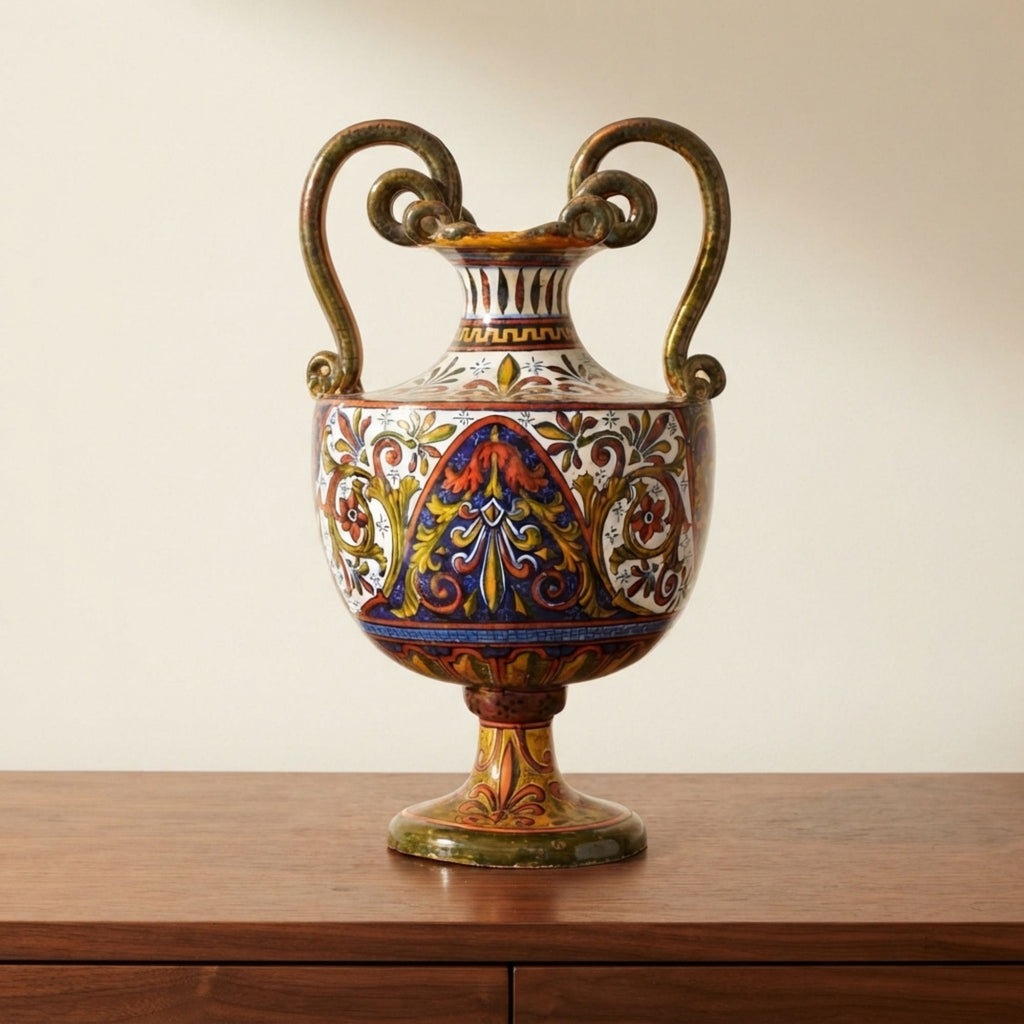 Anfora in maiolica a lustro  della Società Ceramica Mastro Giorgio 45x25 cm 