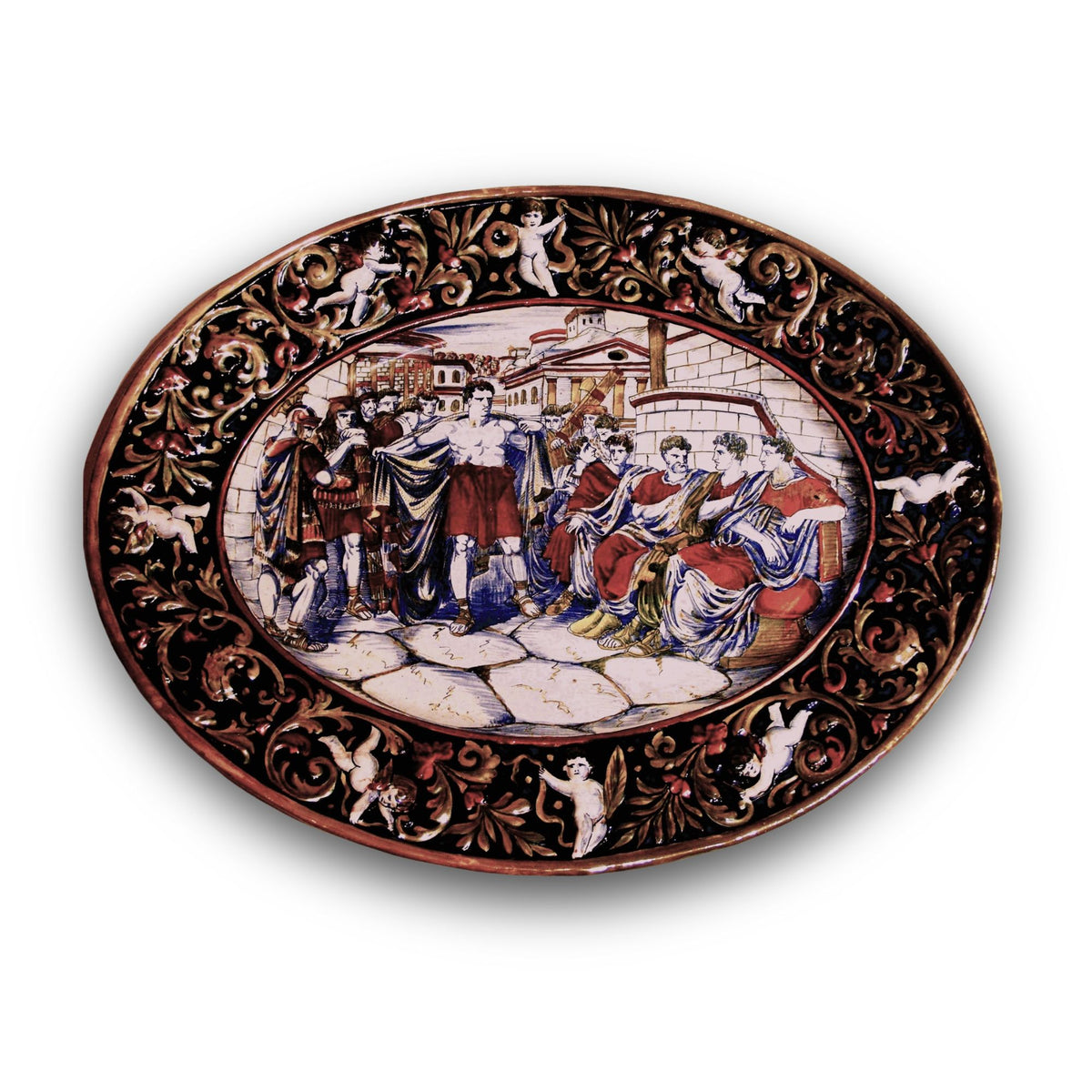 Piatto ovale in maiolica a lustro della Società Ceramica Mastro Giorgio 62x40 cm