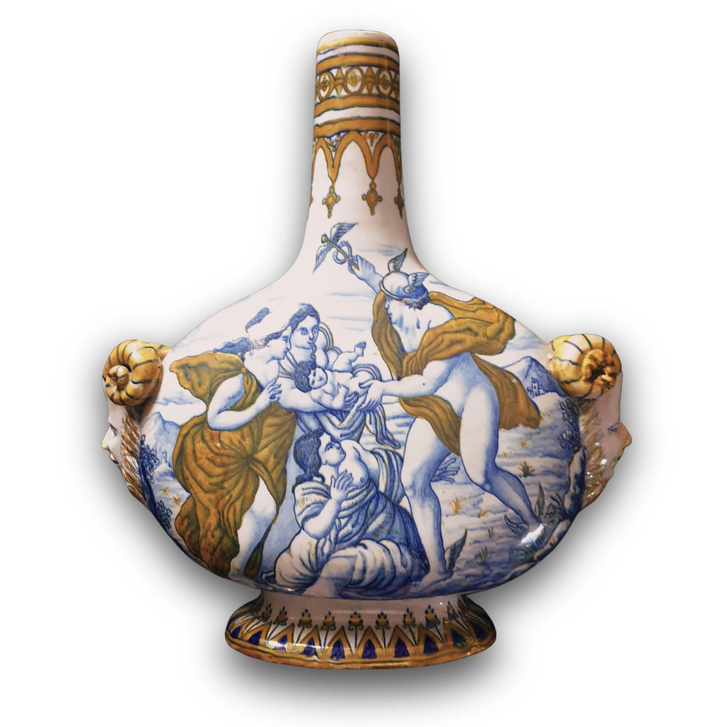 Vaso a lustro con scene mitologiche e protomi caprine autore Cesare Milani da 31 cm