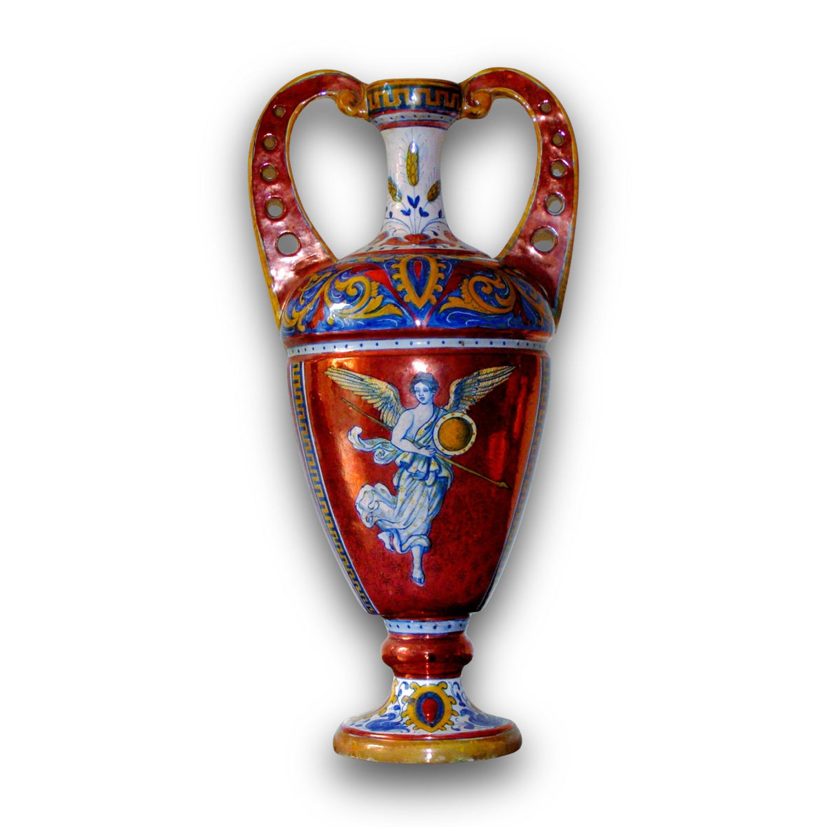 Anfora in maiolica a lustro rosso rubino della Società Ceramica Mastro Giorgio 56x26 cm