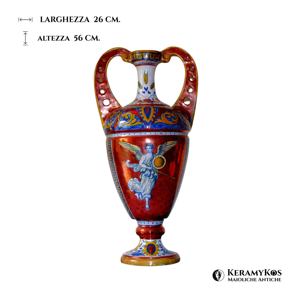 Anfora in maiolica a lustro rosso rubino della Società Ceramica Mastro Giorgio 56x26 cm