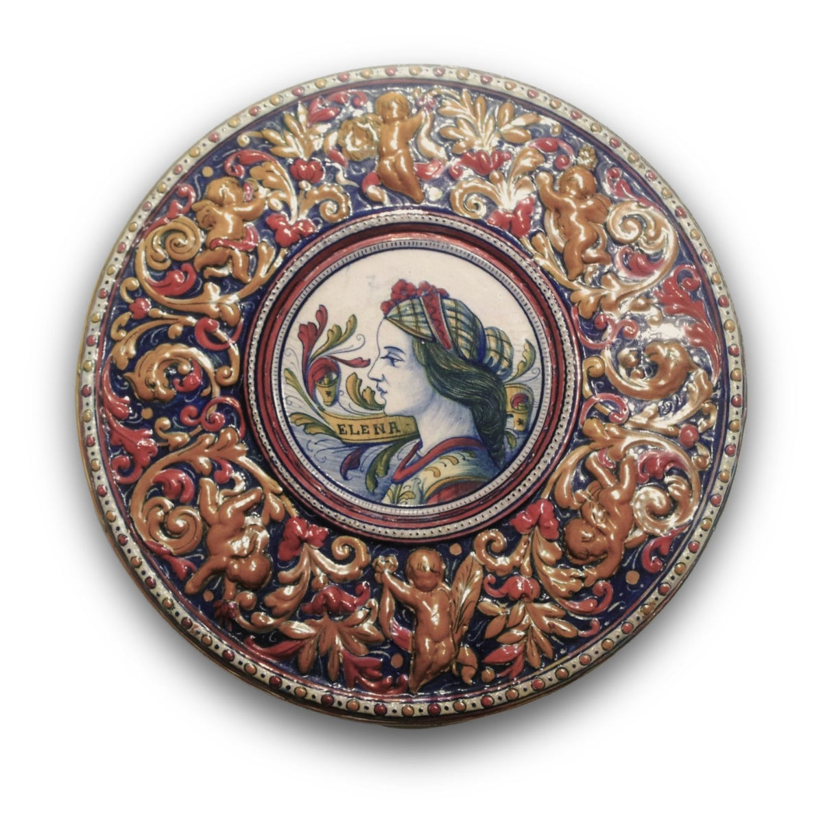 Piatto da parata in maiolica a lustro con profilo di donna della Società Ceramica Mastro Giorgio Ø 40 cm (Copia)
