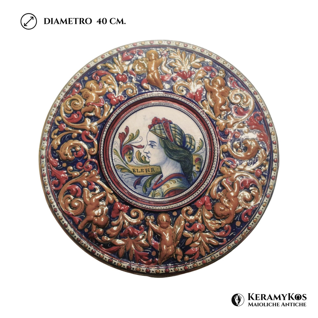 Piatto da parata in maiolica a lustro con profilo di donna della Società Ceramica Mastro Giorgio Ø 40 cm (Copia)