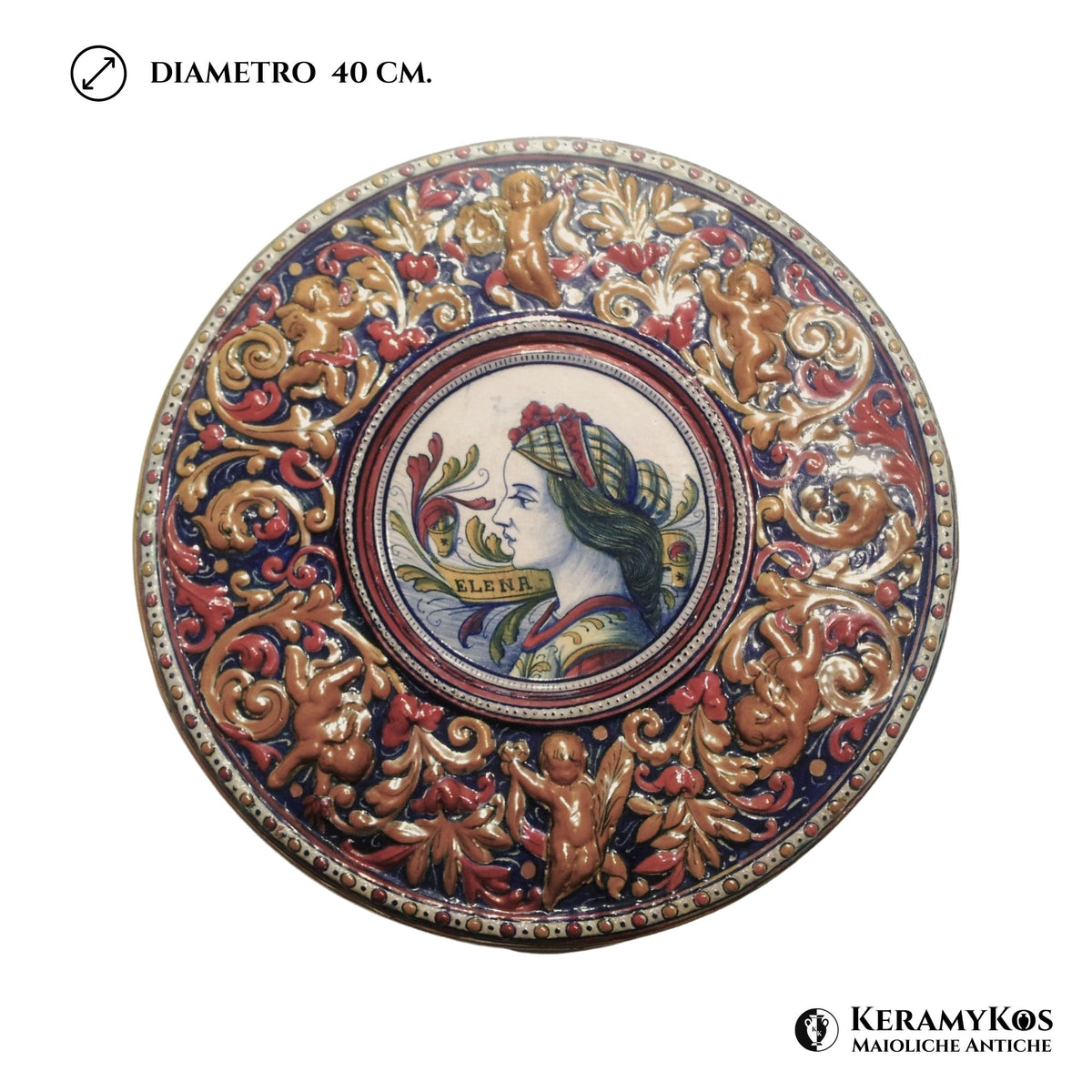 Piatto da parata in maiolica a lustro con profilo di donna della Società Ceramica Mastro Giorgio Ø 40 cm (Copia)