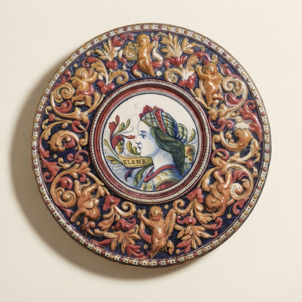 Piatto da parata in maiolica a lustro con profilo di donna della Società Ceramica Mastro Giorgio Ø 40 cm (Copia)