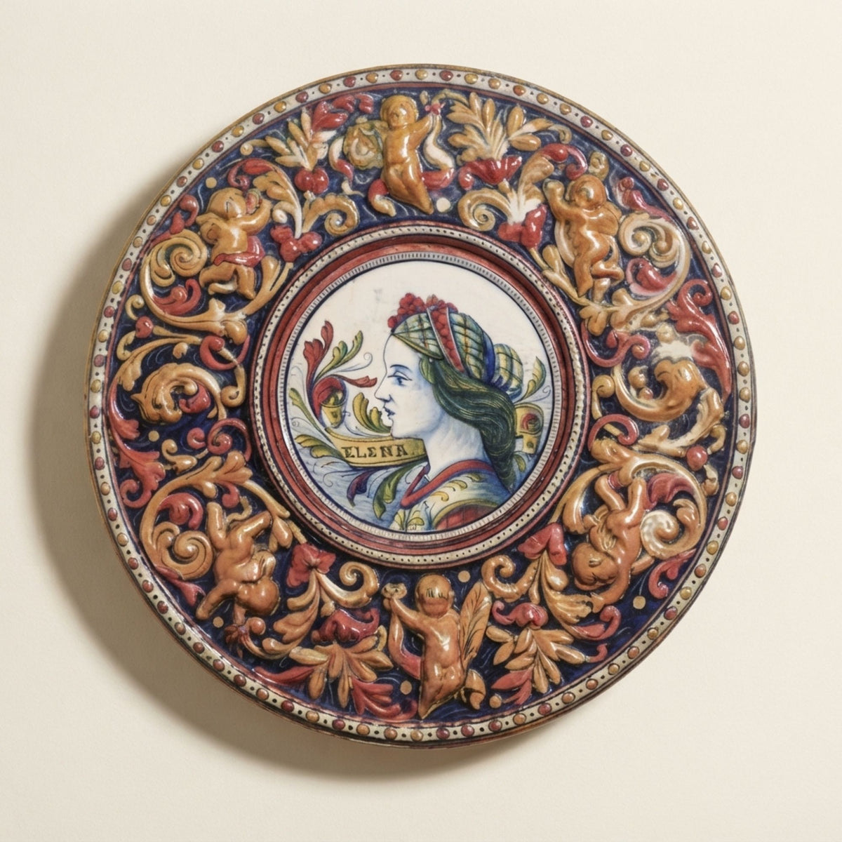 Piatto da parata in maiolica a lustro con profilo di donna della Società Ceramica Mastro Giorgio Ø 40 cm (Copia)
