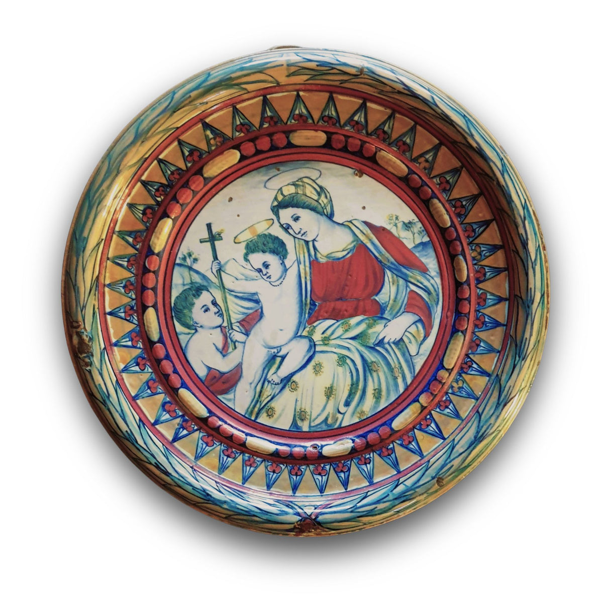 Tondo da parata in maiolica a lustro con Madonna con Bambino della Società Ceramica Mastro Giorgio Ø 20,5 cm
