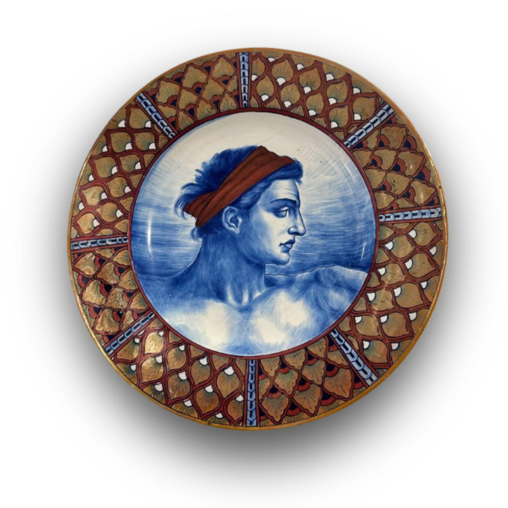 Grande piatto da parata in maiolica a lustro dalla manifattura Ceramica Robbia 42 cm 