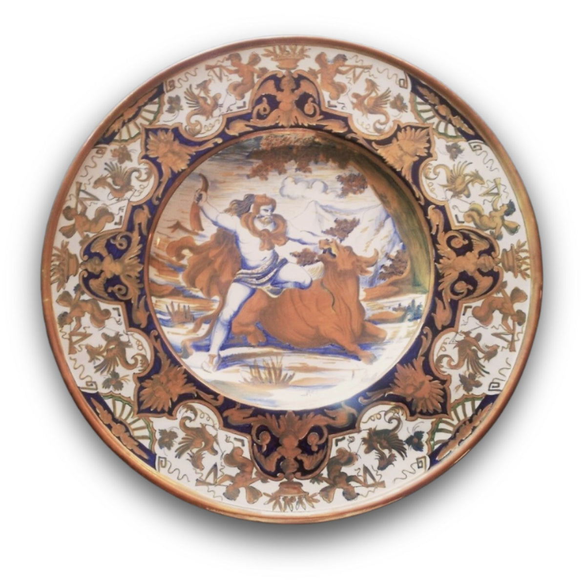 Grande piatto da parata in maiolica a lustro dalla manifattura Ceramica Robbia 52 cm 