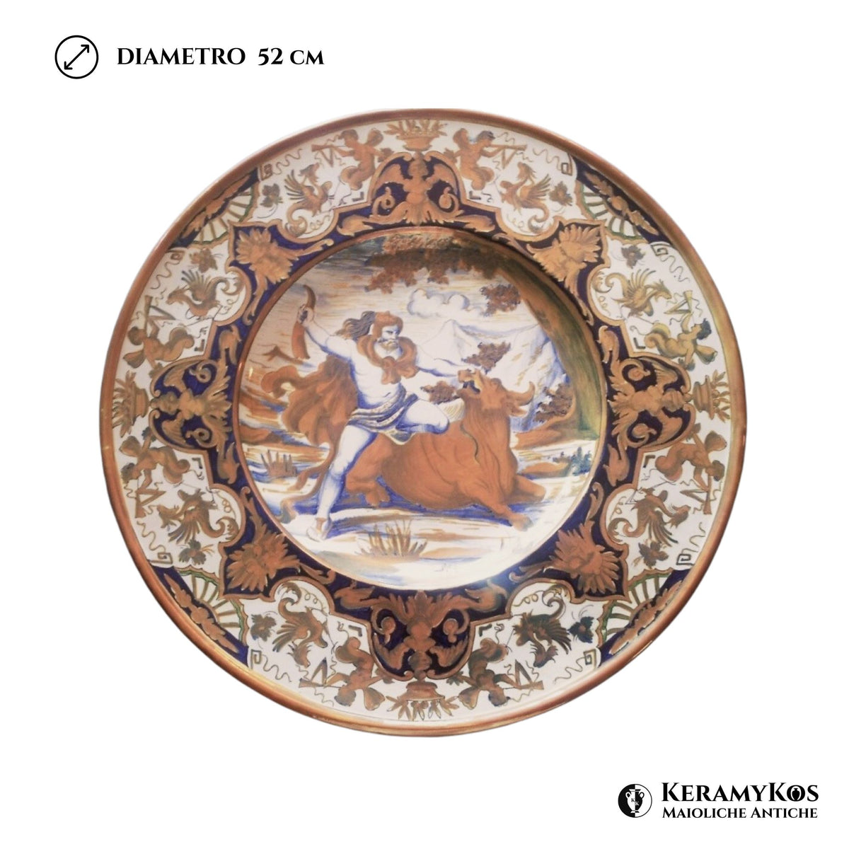 Grande piatto da parata in maiolica a lustro dalla manifattura Ceramica Robbia 52 cm 
