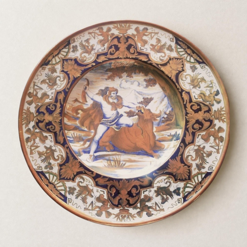 Grande piatto da parata in maiolica a lustro dalla manifattura Ceramica Robbia 52 cm 
