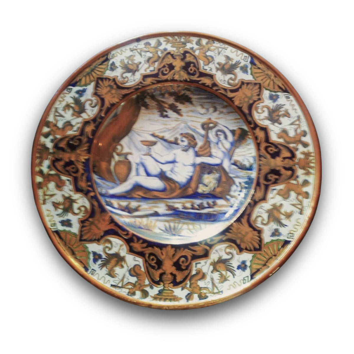 Grande piatto da parata in maiolica a lustro dalla manifattura Ceramica Robbia 52 cm