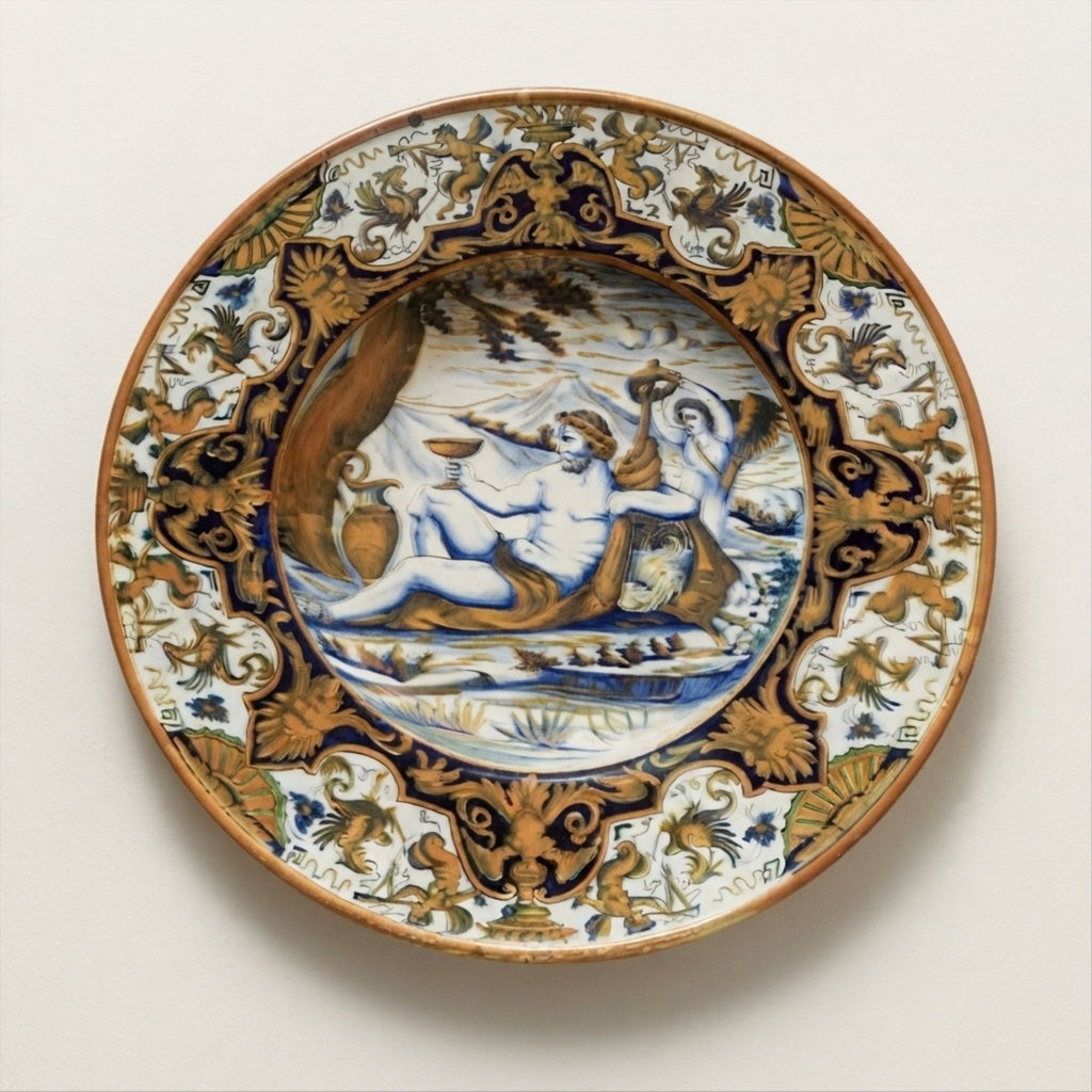 Grande piatto da parata in maiolica a lustro dalla manifattura Ceramica Robbia 52 cm