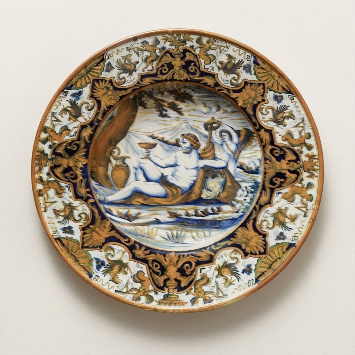 Grande piatto da parata in maiolica a lustro dalla manifattura Ceramica Robbia 52 cm