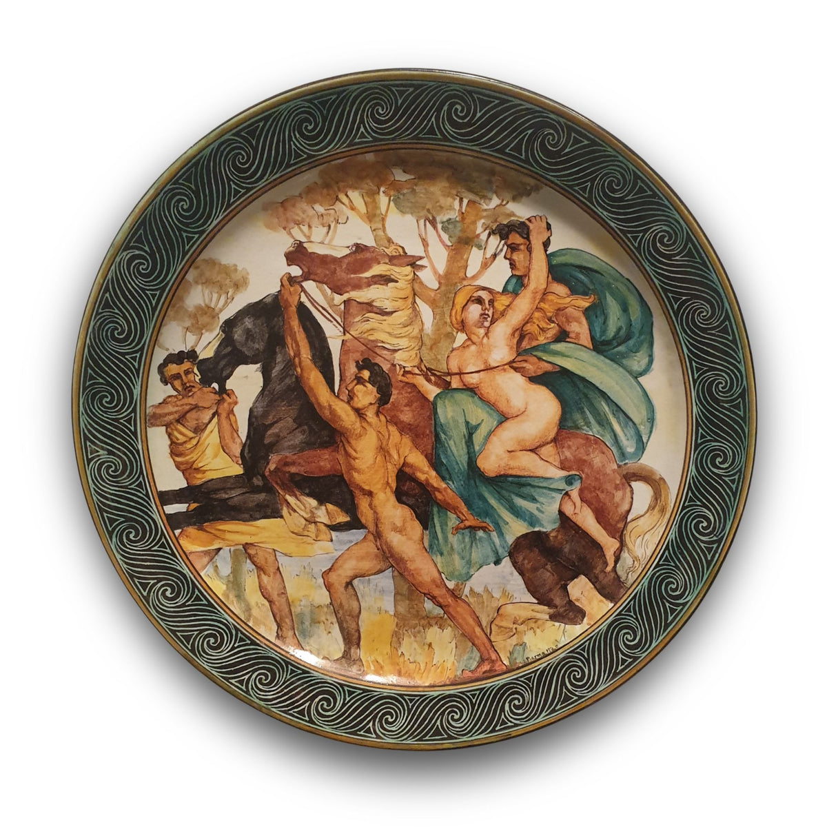 Grande piatto da parata in maiolica policroma dalla manifattura Ceramica Luca della Robbia 52 cm 